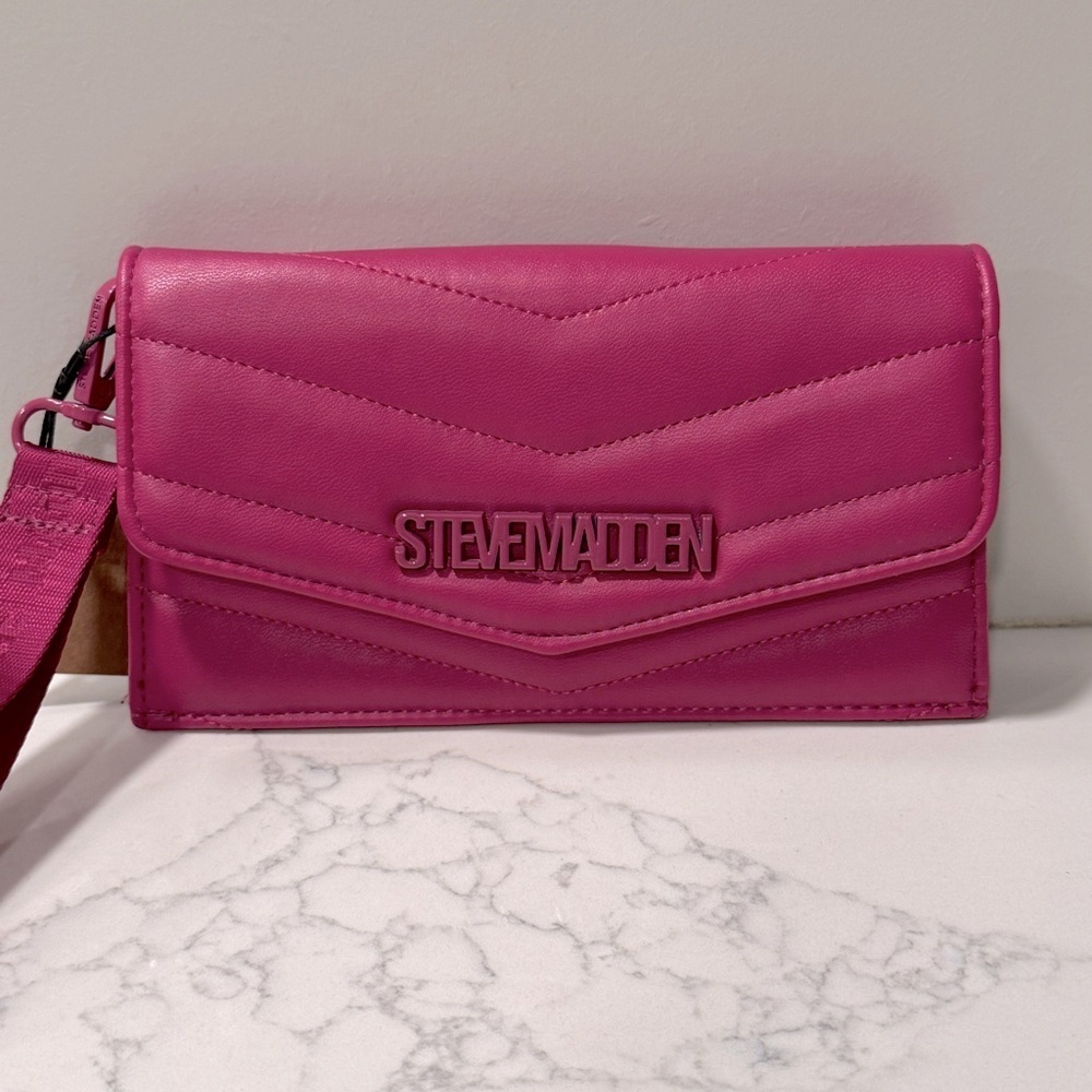 Steve Madden Hot Pink Quilted Wristlet Clutch